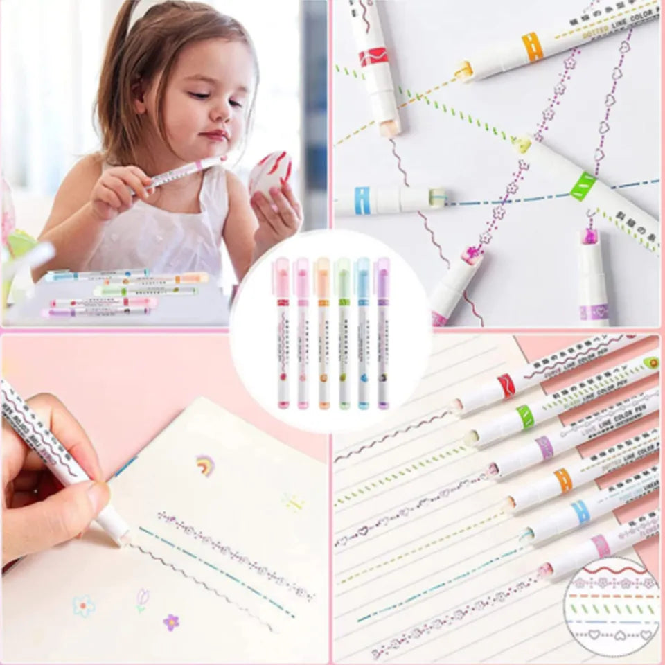 Linear Roller Design Color Pen (Pack of 6)