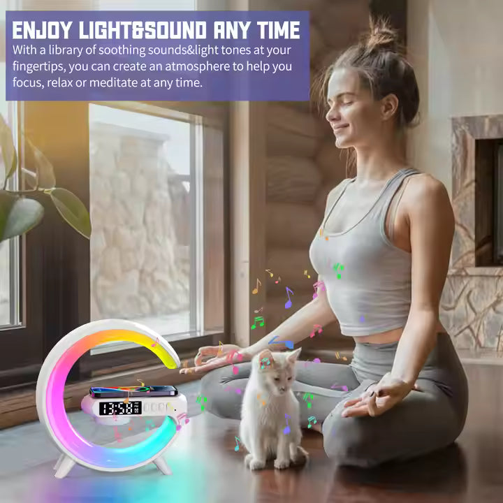 Home 3D Decoration G Shaped Night Lamp Wireless Charger LED Table Lamp with Alarm Clock