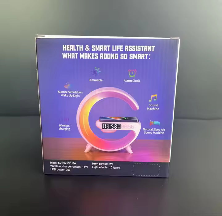 Home 3D Decoration G Shaped Night Lamp Wireless Charger LED Table Lamp with Alarm Clock