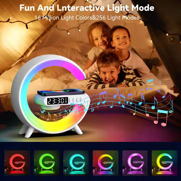 Home 3D Decoration G Shaped Night Lamp Wireless Charger LED Table Lamp with Alarm Clock