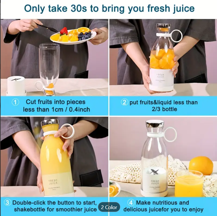 Mini Rechargeable Portable Electric Fruit Blender - 350ML - Random Color