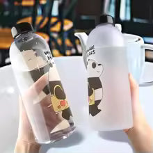 1000ml Cute Panda Bear Cup Plastic Transparent Frosted Cartoon Drinkware Waterbottle with Straw Leak-proof Cups For Home Travel
