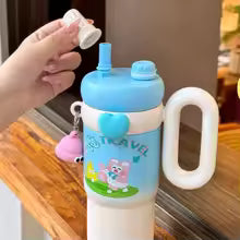 High Value Stainless Steel Straw Thermos Cup Cute Cartoon Doll Large Capacity Portable and Practical Water Cup with Handle