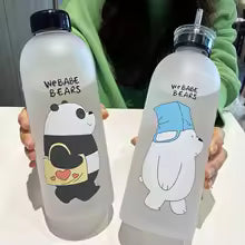 1000ml Cute Panda Bear Cup Plastic Transparent Frosted Cartoon Drinkware Waterbottle with Straw Leak-proof Cups For Home Travel