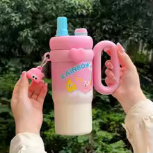High Value Stainless Steel Straw Thermos Cup Cute Cartoon Doll Large Capacity Portable and Practical Water Cup with Handle