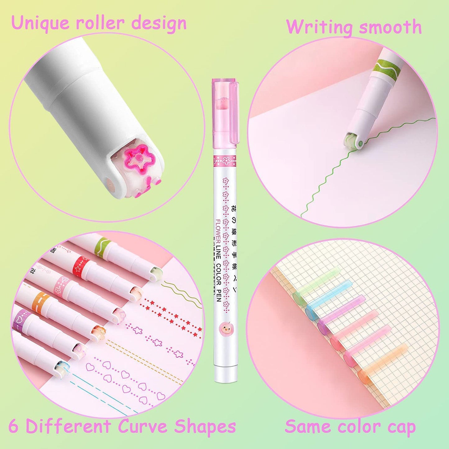 Linear Roller Design Color Pen (Pack of 6)