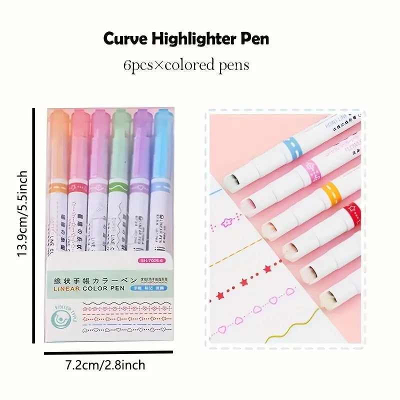 Linear Roller Design Color Pen (Pack of 6)