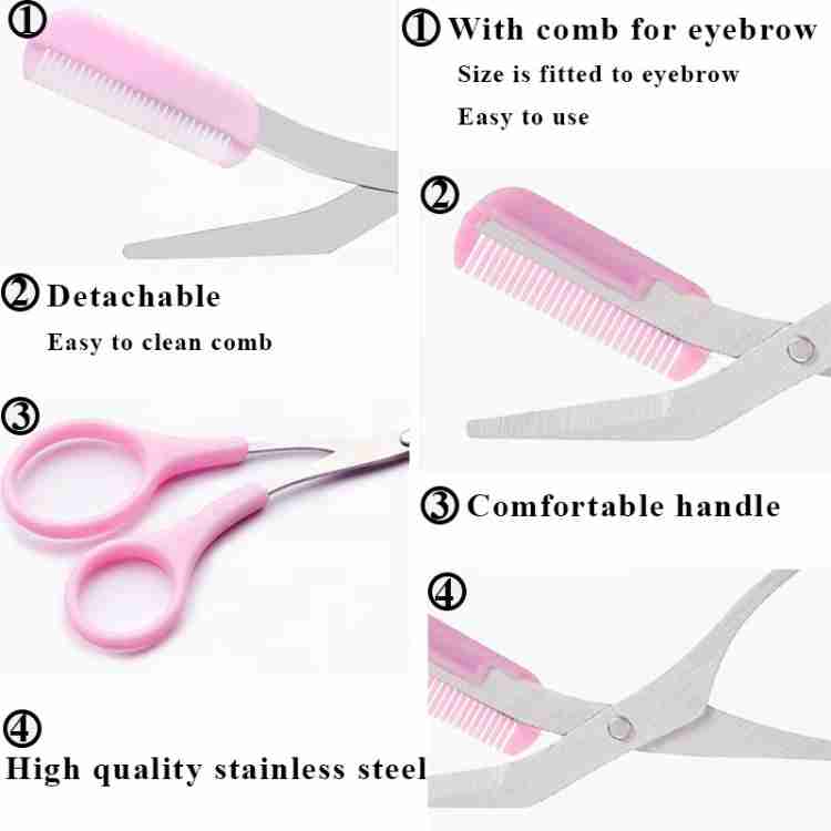 Stainless Steel Eyebrow Trimmer Scissors with Built in Comb