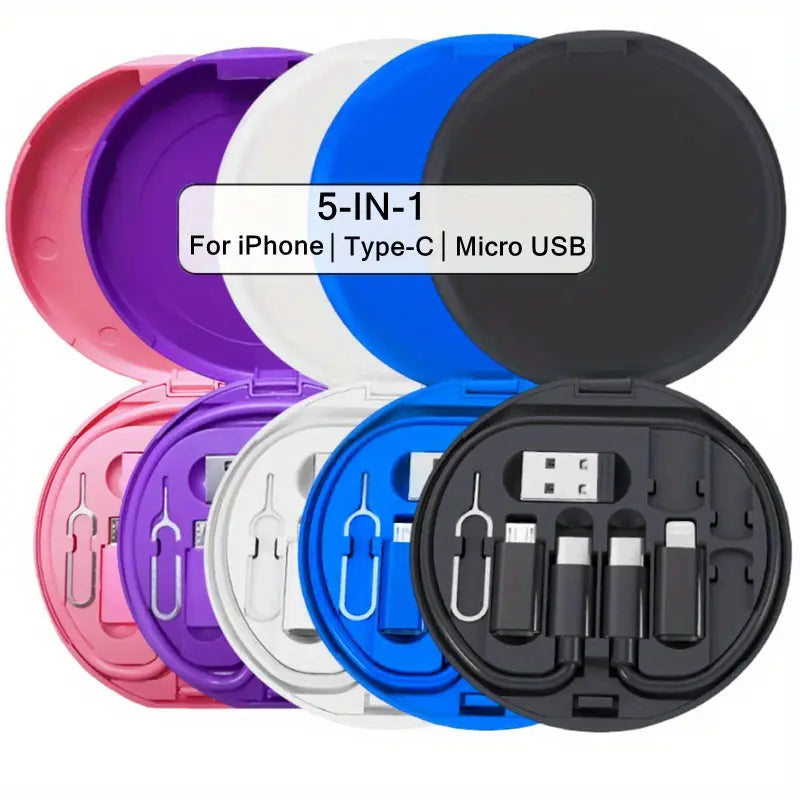 5 in 1 Portable Multifunctional 60W Charging Data Cable Set and Mobile Phone Holder Storage Box