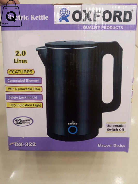 2L Electric Kettle Double Wall 1000W Automatic Power Off Stainless Steel Electric Kettle Hot Water Boiler