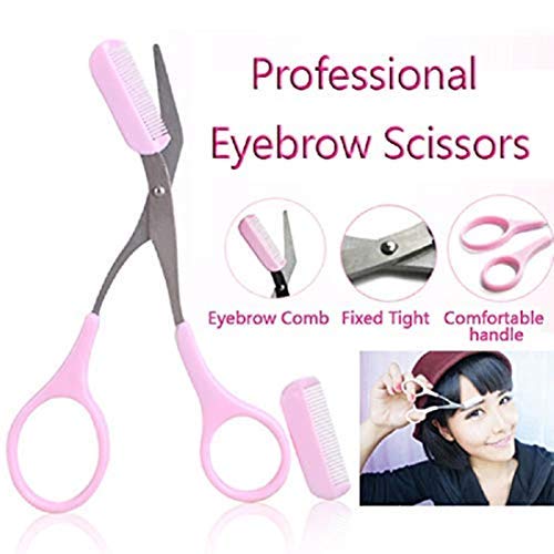Stainless Steel Eyebrow Trimmer Scissors with Built in Comb