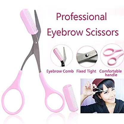 Stainless Steel Eyebrow Trimmer Scissors with Built in Comb