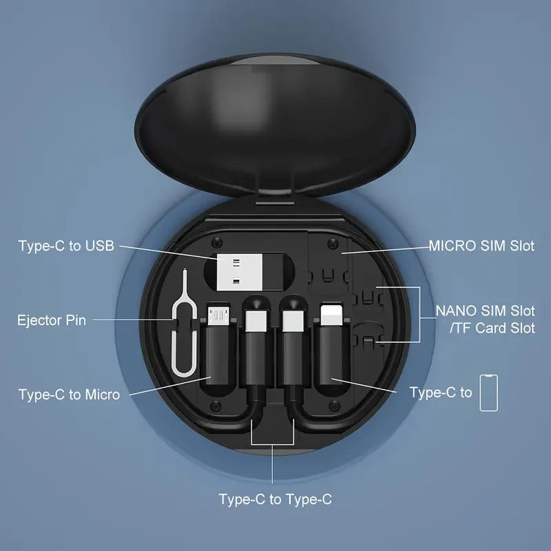 5 in 1 Portable Multifunctional 60W Charging Data Cable Set and Mobile Phone Holder Storage Box