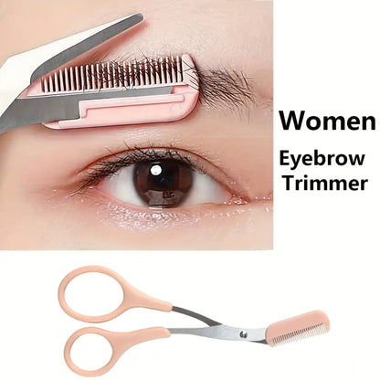 Stainless Steel Eyebrow Trimmer Scissors with Built in Comb