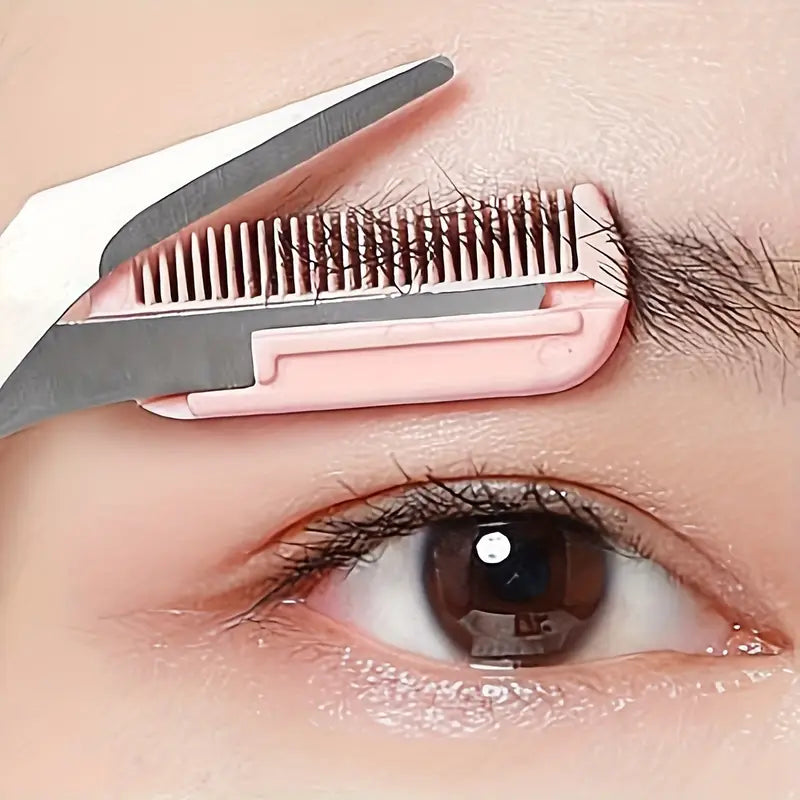 Stainless Steel Eyebrow Trimmer Scissors with Built in Comb