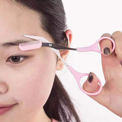 Stainless Steel Eyebrow Trimmer Scissors with Built in Comb