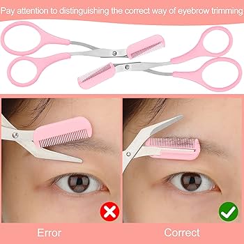 Stainless Steel Eyebrow Trimmer Scissors with Built in Comb