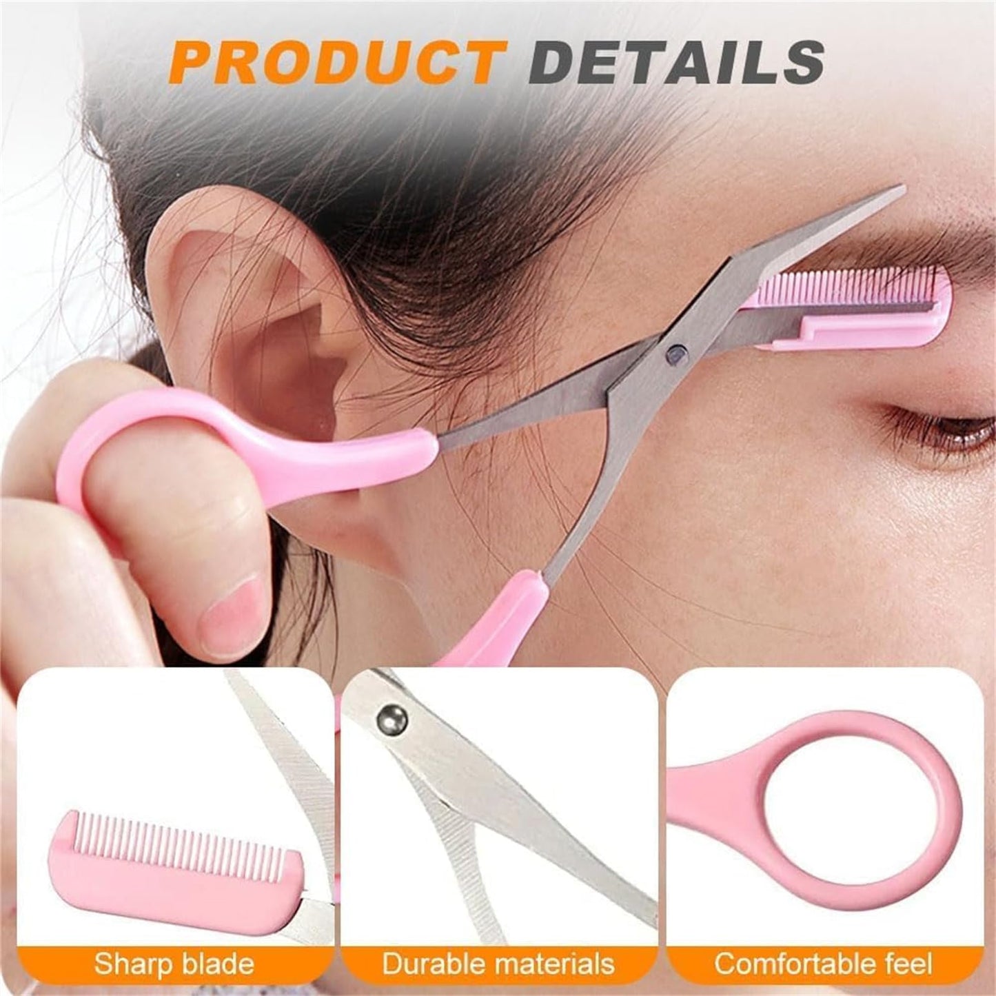 Stainless Steel Eyebrow Trimmer Scissors with Built in Comb