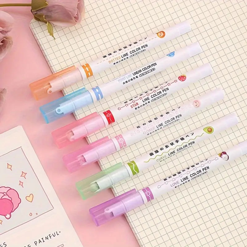 Linear Roller Design Color Pen (Pack of 6)