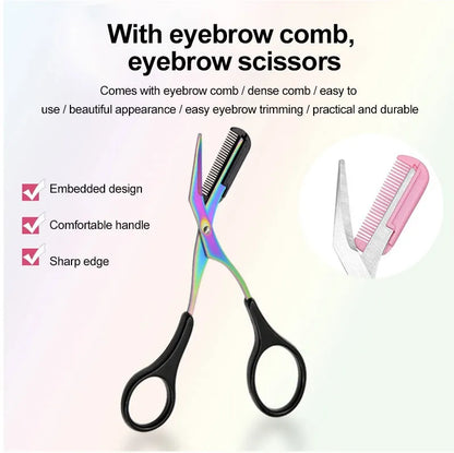 Stainless Steel Eyebrow Trimmer Scissors with Built in Comb