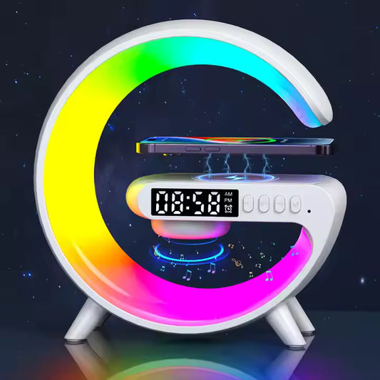 Home 3D Decoration G Shaped Night Lamp Wireless Charger LED Table Lamp with Alarm Clock