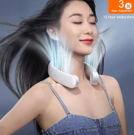 JISULIFE Portable Neck Fan, 4000 mAh Battery Rechargeable,5 Speeds Adjustable,Twistable Hands-Free Bladeless Neckband for Sports