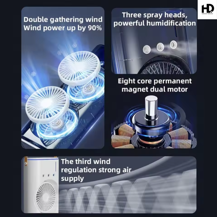 Dual Head Rechargeable Mist Fan – 3 Speeds