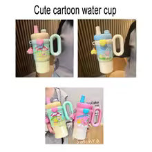High Value Stainless Steel Straw Thermos Cup Cute Cartoon Doll Large Capacity Portable and Practical Water Cup with Handle