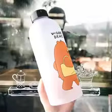 1000ml Cute Panda Bear Cup Plastic Transparent Frosted Cartoon Drinkware Waterbottle with Straw Leak-proof Cups For Home Travel