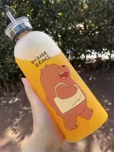 1000ml Cute Panda Bear Cup Plastic Transparent Frosted Cartoon Drinkware Waterbottle with Straw Leak-proof Cups For Home Travel