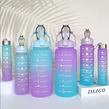 3Pcs Gradient Plastic Cup Set Large Capacity Sports Water Bottle Outdoor Travel Gym Fitness Jugs Student Portable Cup WIth Straw