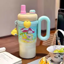 High Value Stainless Steel Straw Thermos Cup Cute Cartoon Doll Large Capacity Portable and Practical Water Cup with Handle