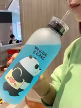 1000ml Cute Panda Bear Cup Plastic Transparent Frosted Cartoon Drinkware Waterbottle with Straw Leak-proof Cups For Home Travel