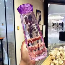 500ml Transparent Glass Water Bottles BPA Free Creative Frosted Water Bottle with Portable Rope Travel Tea Cup