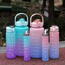 3Pcs Gradient Plastic Cup Set Large Capacity Sports Water Bottle Outdoor Travel Gym Fitness Jugs Student Portable Cup WIth Straw