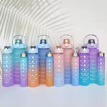 3Pcs Gradient Plastic Cup Set Large Capacity Sports Water Bottle Outdoor Travel Gym Fitness Jugs Student Portable Cup WIth Straw