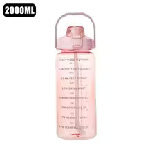 2000ML Large Capacity Straw Portable Sports Straw Water Bottle With Time Marker ,Water Jug With Handle For Outdoor Sport Camping