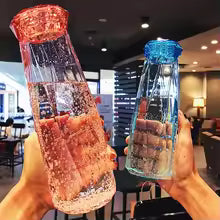 500ml Transparent Glass Water Bottles BPA Free Creative Frosted Water Bottle with Portable Rope Travel Tea Cup
