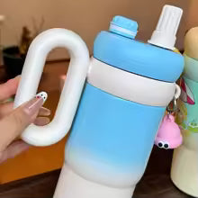 High Value Stainless Steel Straw Thermos Cup Cute Cartoon Doll Large Capacity Portable and Practical Water Cup with Handle