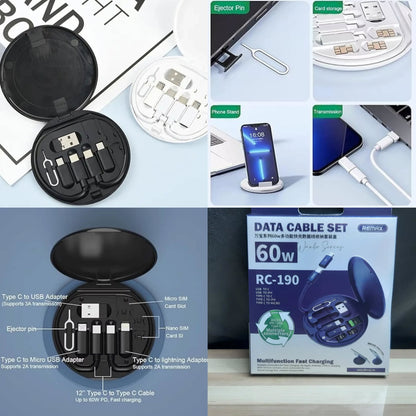 5 in 1 Portable Multifunctional 60W Charging Data Cable Set and Mobile Phone Holder Storage Box