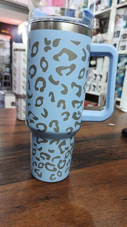 40oz Stainless Steel Leopard Print Cup with Straw Portable Car Cup Large Capacity Water Cup