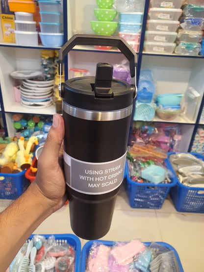 Flip-top straw cup 40 oz built-in straw and handle travel mug stand insulated stainless steel cup BPA free