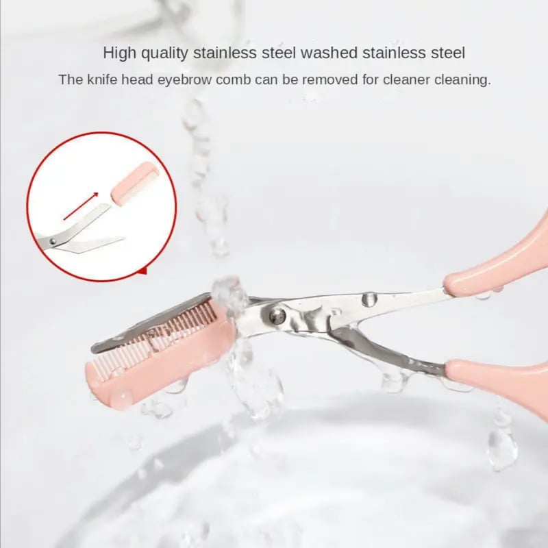 Stainless Steel Eyebrow Trimmer Scissors with Built in Comb