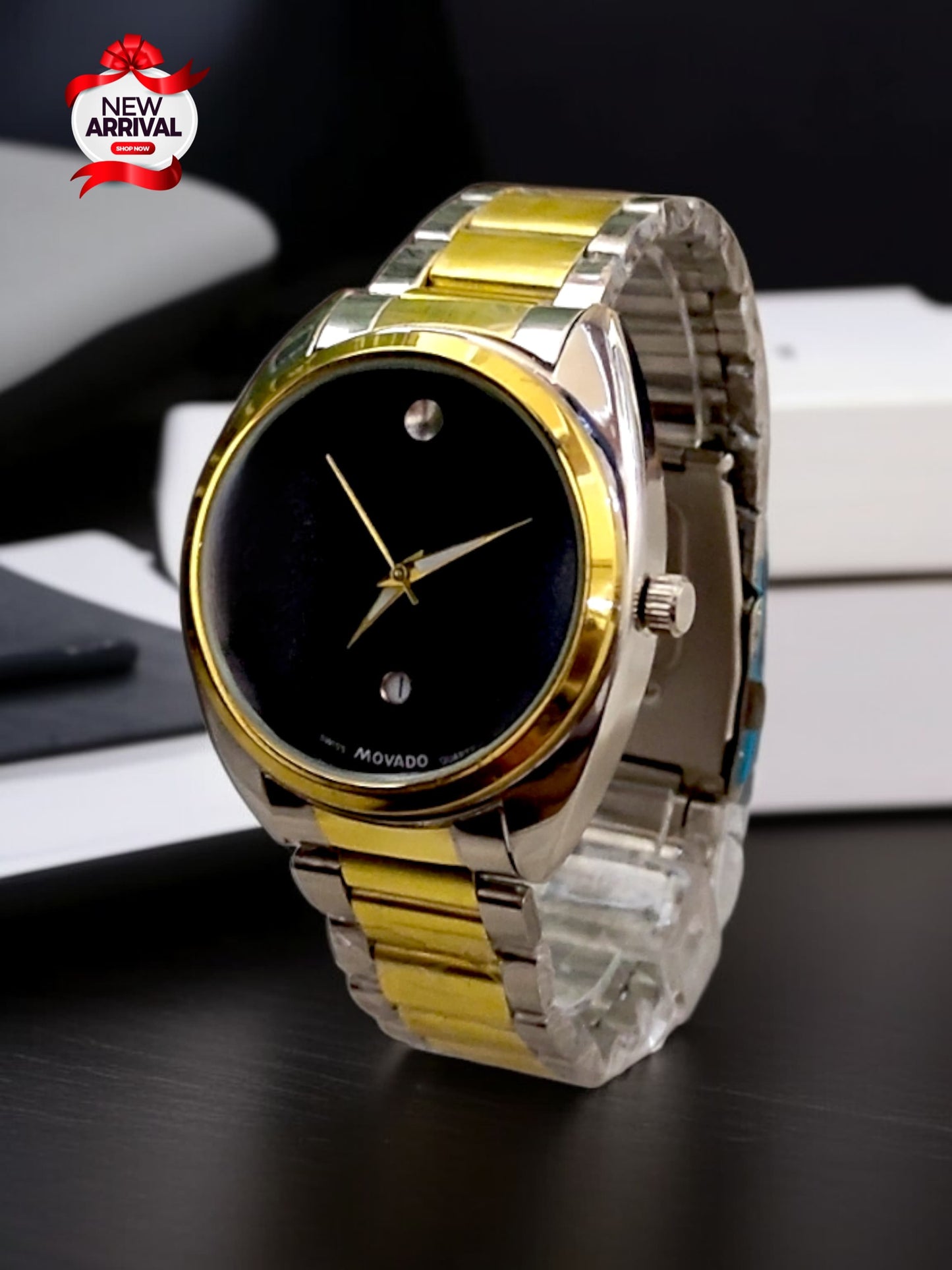 MOVADO WATCH
DATE WORKING 
STAINLESS STEEL CHAIN 
FOR MEN'S
