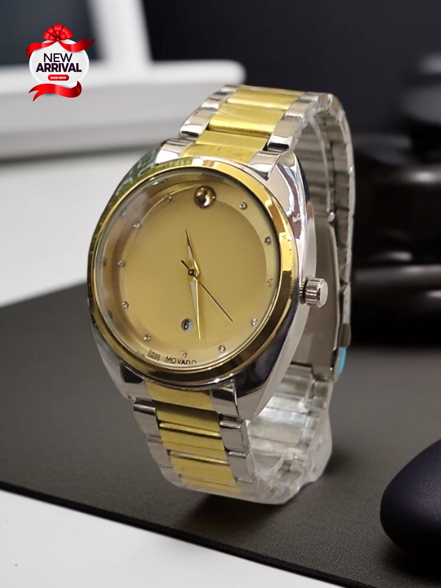 MOVADO WATCH
DATE WORKING 
STAINLESS STEEL CHAIN 
FOR MEN'S