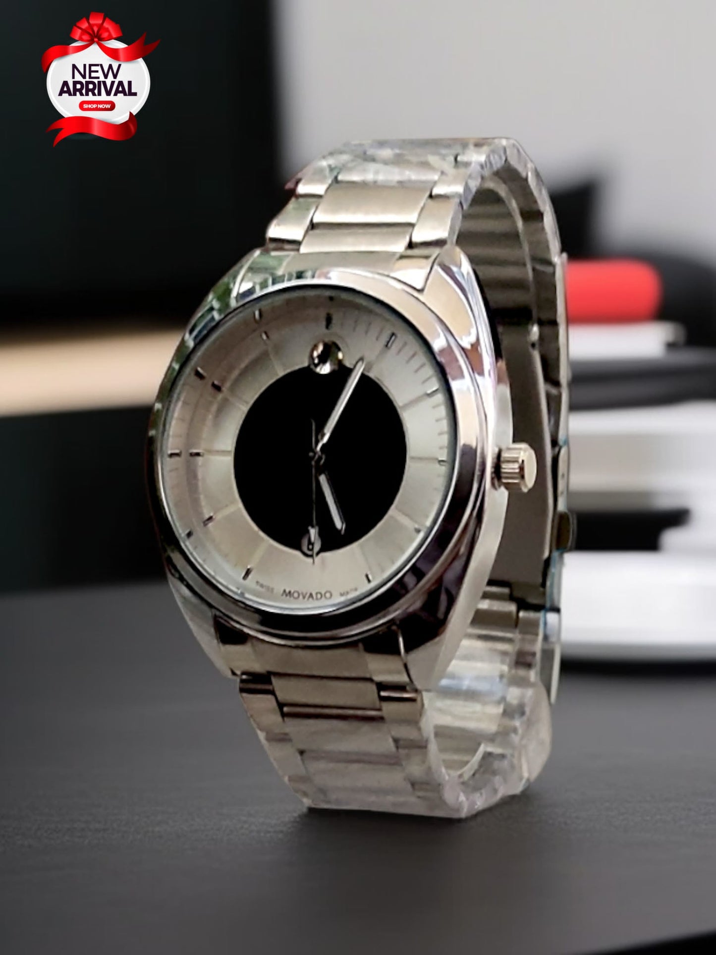 MOVADO WATCH
DATE WORKING 
STAINLESS STEEL CHAIN 
FOR MEN'S