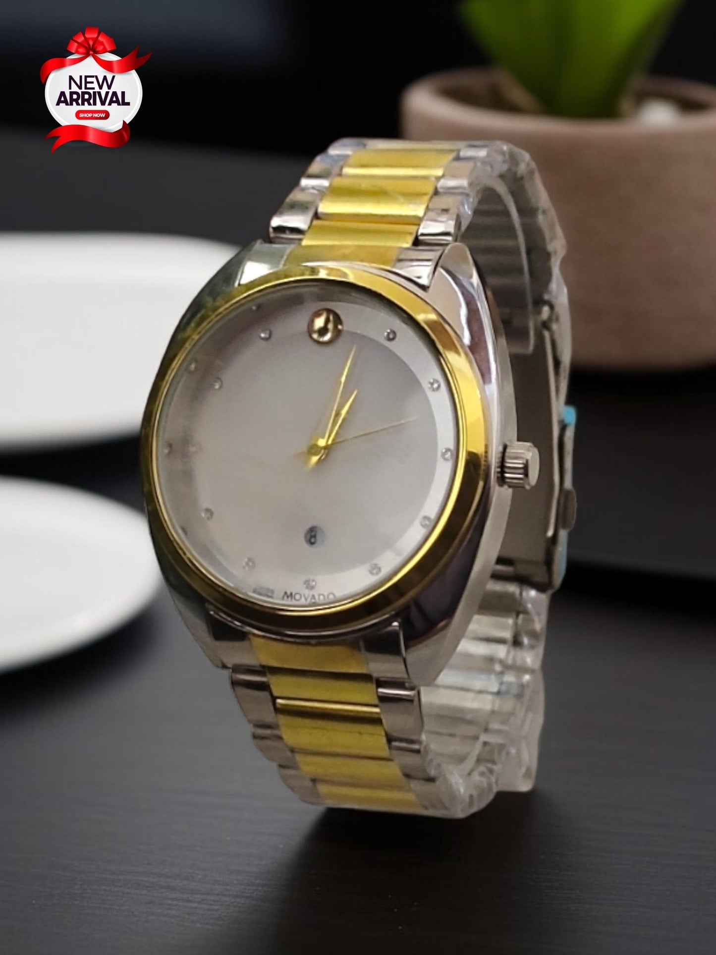 MOVADO WATCH
DATE WORKING 
STAINLESS STEEL CHAIN 
FOR MEN'S